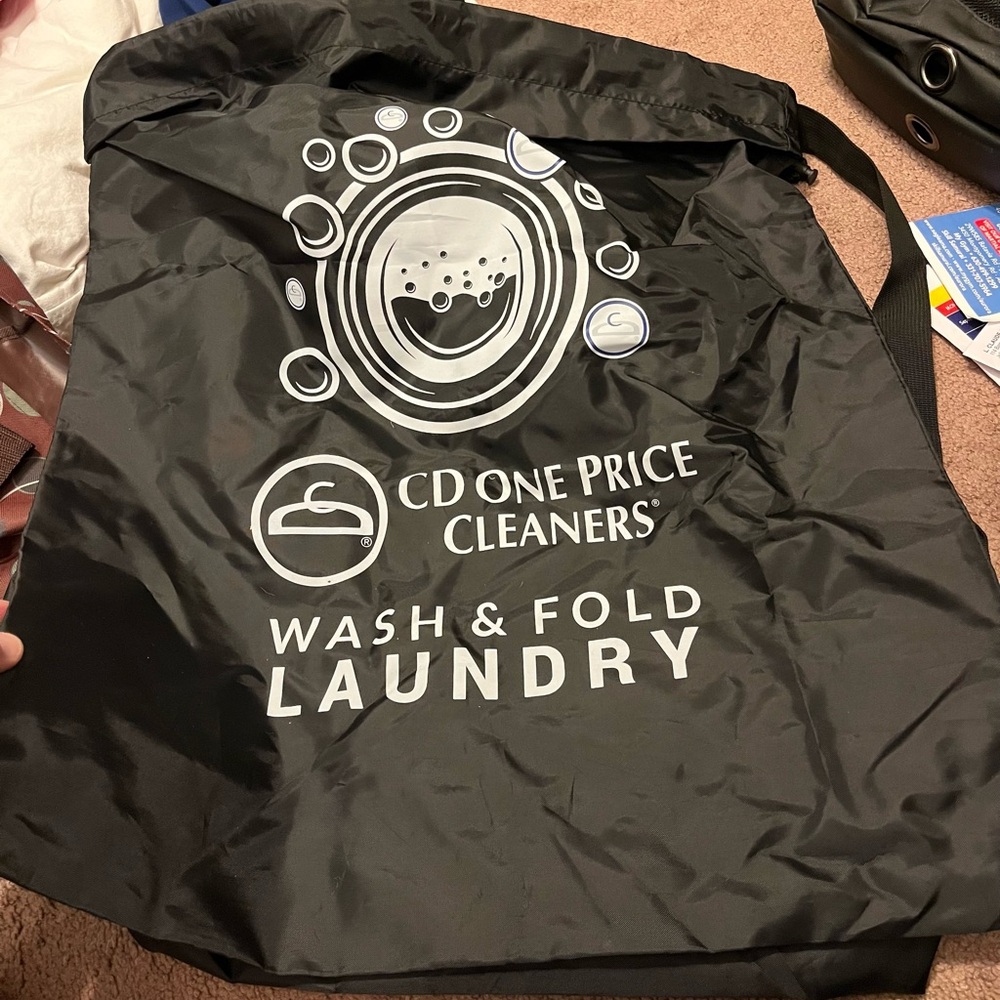 Black three Laundry Bags with strap and draw string shut